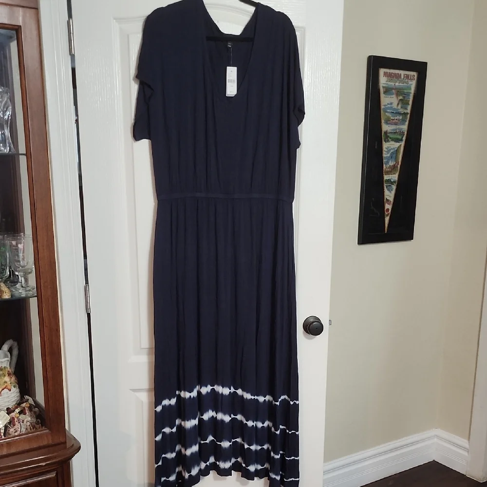 Lane Bryant Navy Blue Tie-Dye Maxi Dress NWT - Picture 1 of 6